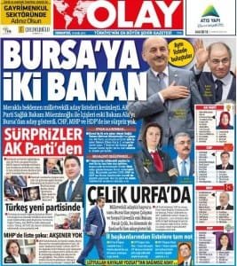 OLAY GAZETESİ 19 EYLÜL 2015 1. SAYFA