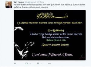 VALİ ŞAHABETTİN HARPUT SOSYAL MEDYA PAYLAŞIMI