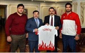 FARUK ÇELİK, GÜREŞ FEDERASYONU BAŞKANI MUSA AYDIN, TAHA AKGÜL, RECEP KARA