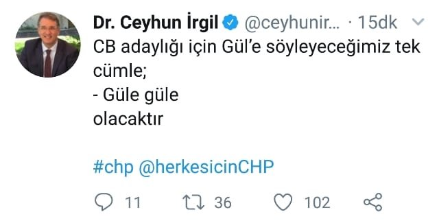 CEYHUN İRGİL TWETTER MESAJI CEYHUN İRGİL TWETTER MESAJI