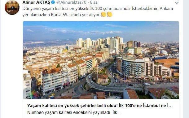 YAŞAM KALİTESİ EN YÜKSEK ŞEHİRLER ARAŞTIRMASI ALİNUR AKTAŞ PAYLAŞIMI YAŞAM KALİTESİ EN YÜKSEK ŞEHİRLER ARAŞTIRMASI ALİNUR AKTAŞ PAYLAŞIMI