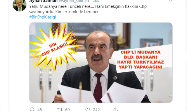 2 AK PARTİ İL BAŞKANI AYHAN SALMAN TWİTTERDA MUDANYA BELEDİYE BAŞKANI HAYRİ TÜRKYILMAZ PAYLAŞIMI