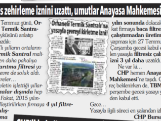 ORHANELİ TERMİK SANTRALI FİLTRESİZ BACA İZNİ KASIM TARİHLİ YAZI KUPÜRÜ