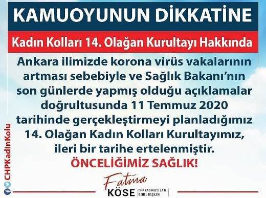 CHP KADIN KOLLARI KURULTAYI ERTELENDi CHP KADIN KOLLARI KURULTAYI ERTELENDi