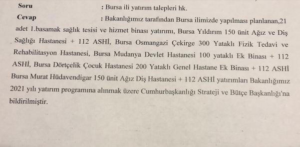 SAGLIK BAKANLIGI BURSA SAGLIK YATIRIMLARI ONERiSi SAGLIK BAKANLIGI BURSA SAGLIK YATIRIMLARI ONERiSi