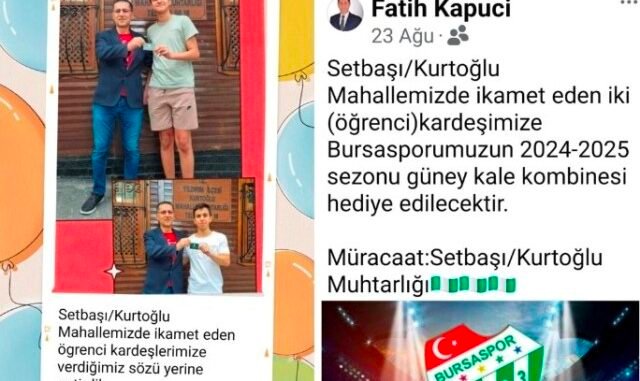 6 SETBAŞI KURDOĞLU MAHALLESİ MIHTARI FATİH KAPUCİ 2 ÖĞRENCİYE KOMBİNE BİLER VERDİ